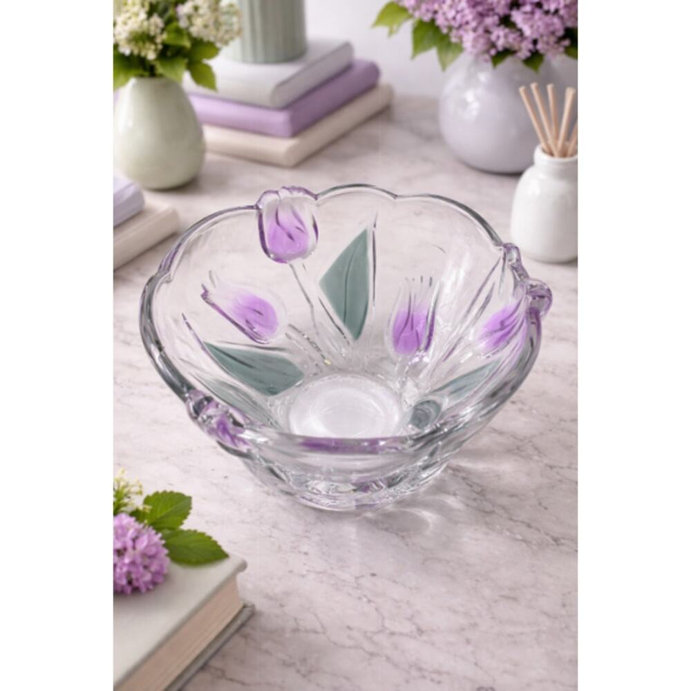 Purple Tulip Art Glass Bowl | Mikasa Style | 6”